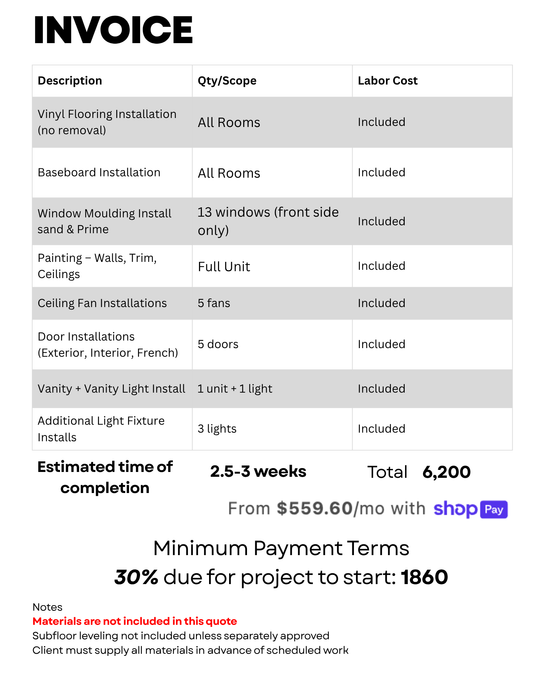 One time Payment